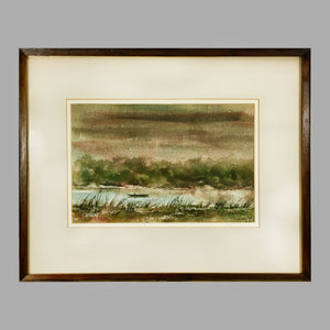 Watercolor Painting of Riverscape by Rudolph Ohrning Painting Vintage 