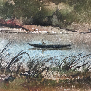 Watercolor Painting of Riverscape by Rudolph Ohrning Painting Vintage 