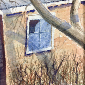 Watercolor Painting of Winter House by D. A. Robins Painting Vintage 